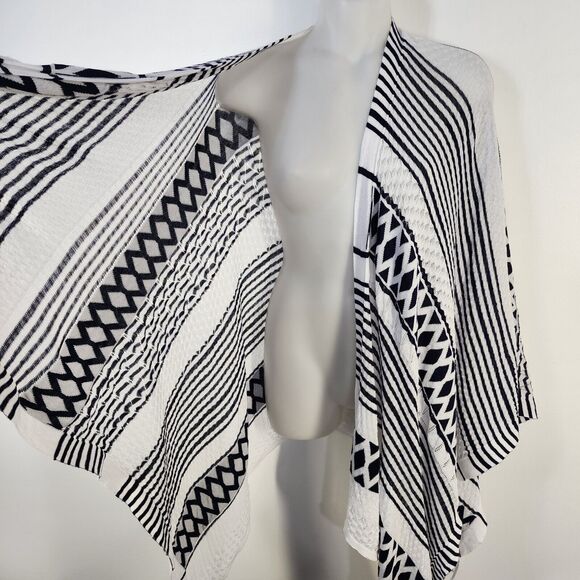 LOFT Outlet Womens Shawl Cape Black White Stripe Geometric Open Knit One Size - Picture 3 of 11